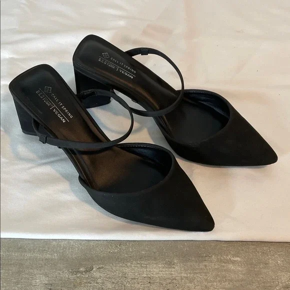Call It Spring‎ Vegan Suede Block Heel Mules Womens Black Good Pointed Toe Pump - Picture 3 of 9